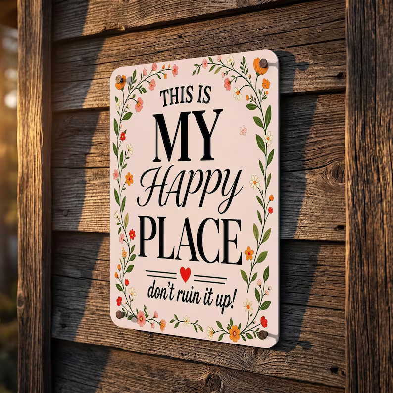 🌻🧡 This Is My Happy Place Sign | Wall Decor | Funny & Sassy Quote Plaque 😂💬 | Weatherproof Gift For Plant Lovers 🌿🎁💚