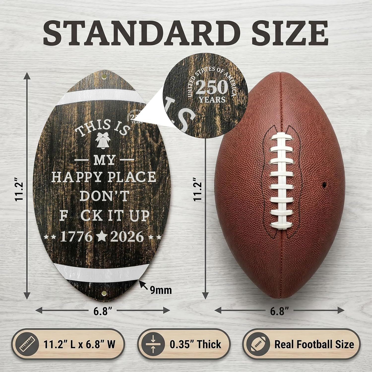 “This Is My Happy Place”-Rugby Ball-Shaped Sign