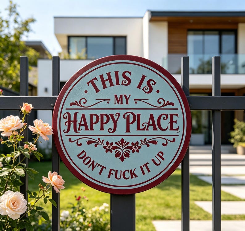 This Is My Happy Place Metal Sign – Rustic Farmhouse Wall Decor for Home, Garden, Patio, Porch