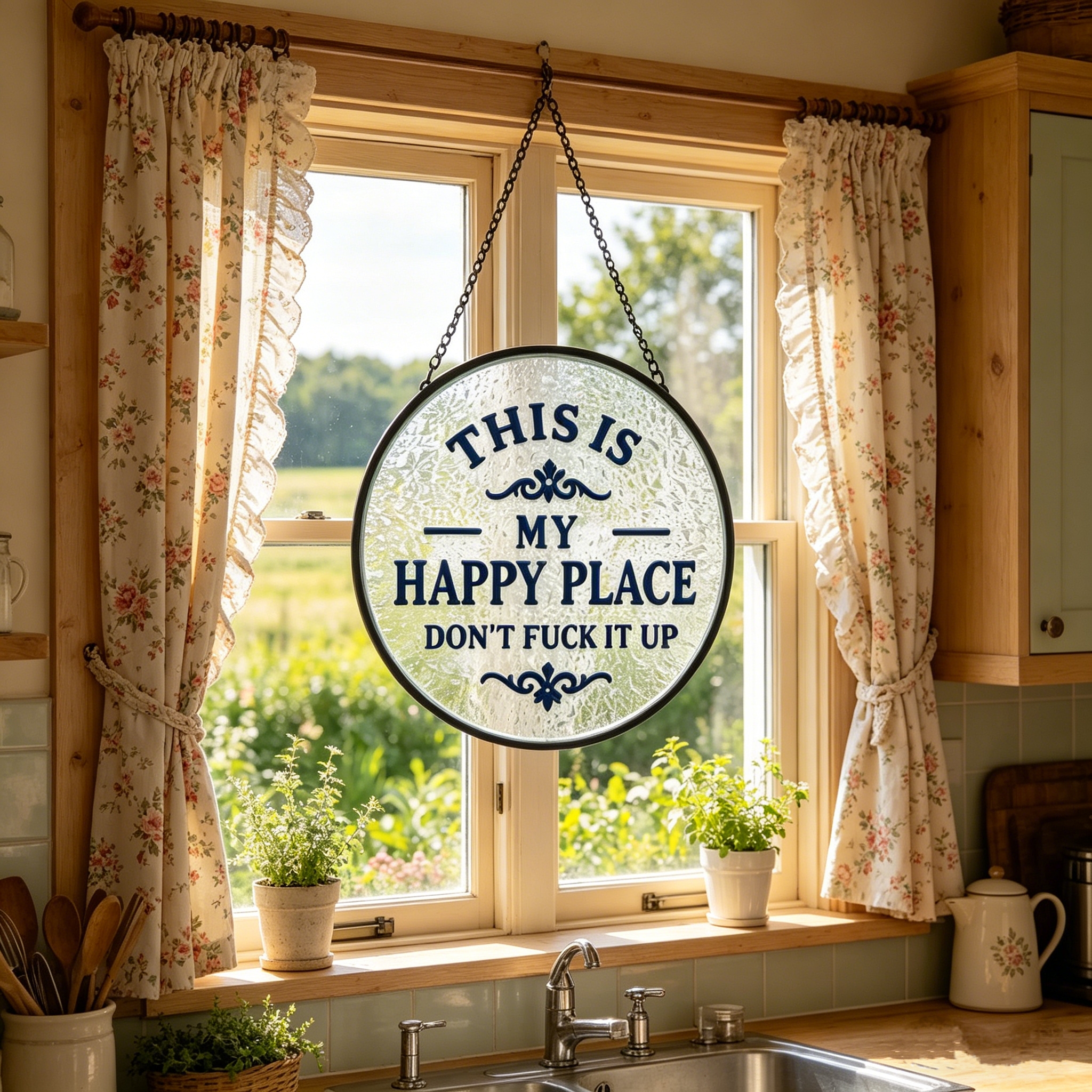 Glass Window Hanging Suncatcher--This Is My Happy Place
