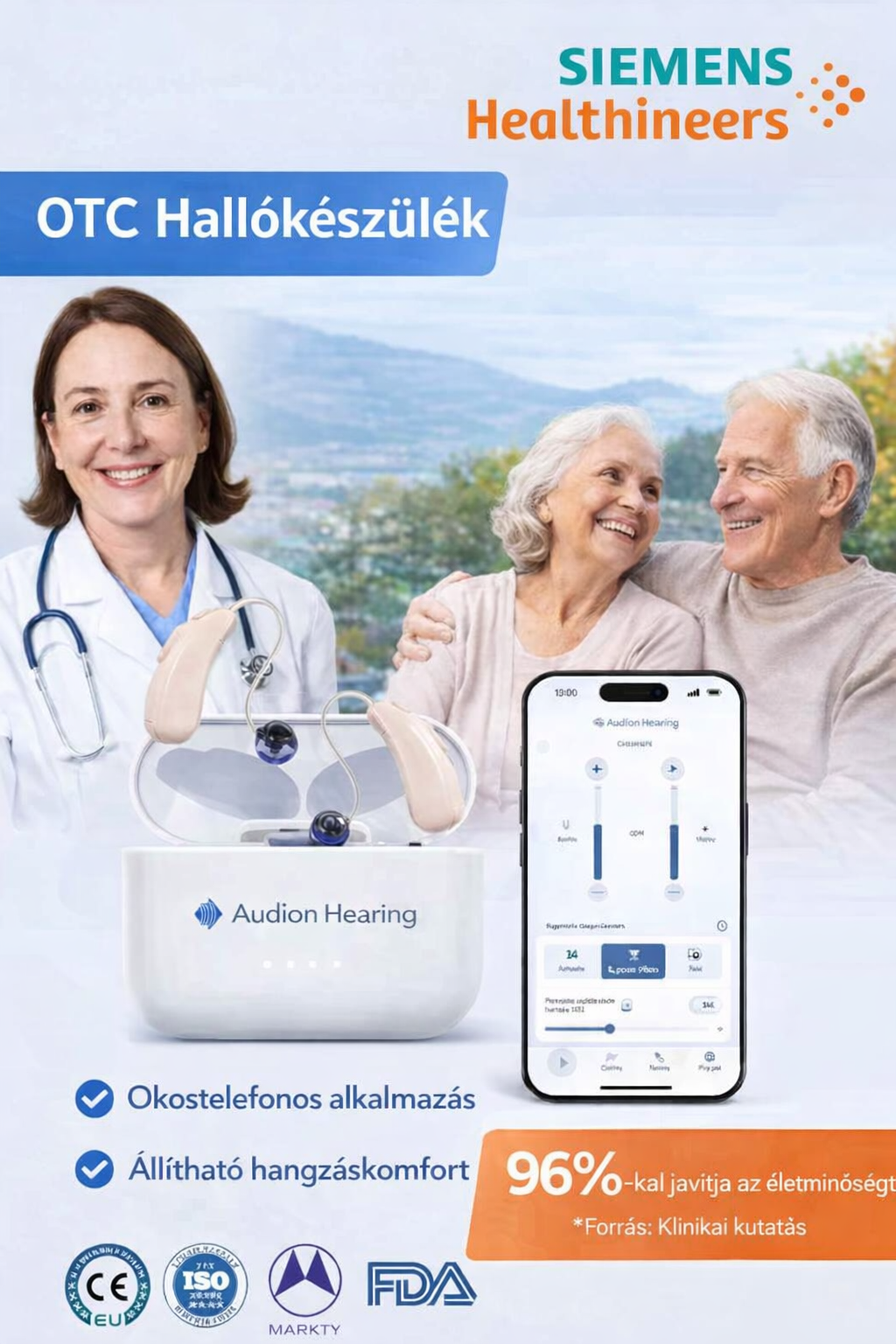 Siemens × Jabra Enhance Select 700 Klinikai minőségű, vény nélkül kapható hallókészülék, iOS/Android Bluetooth támogatással