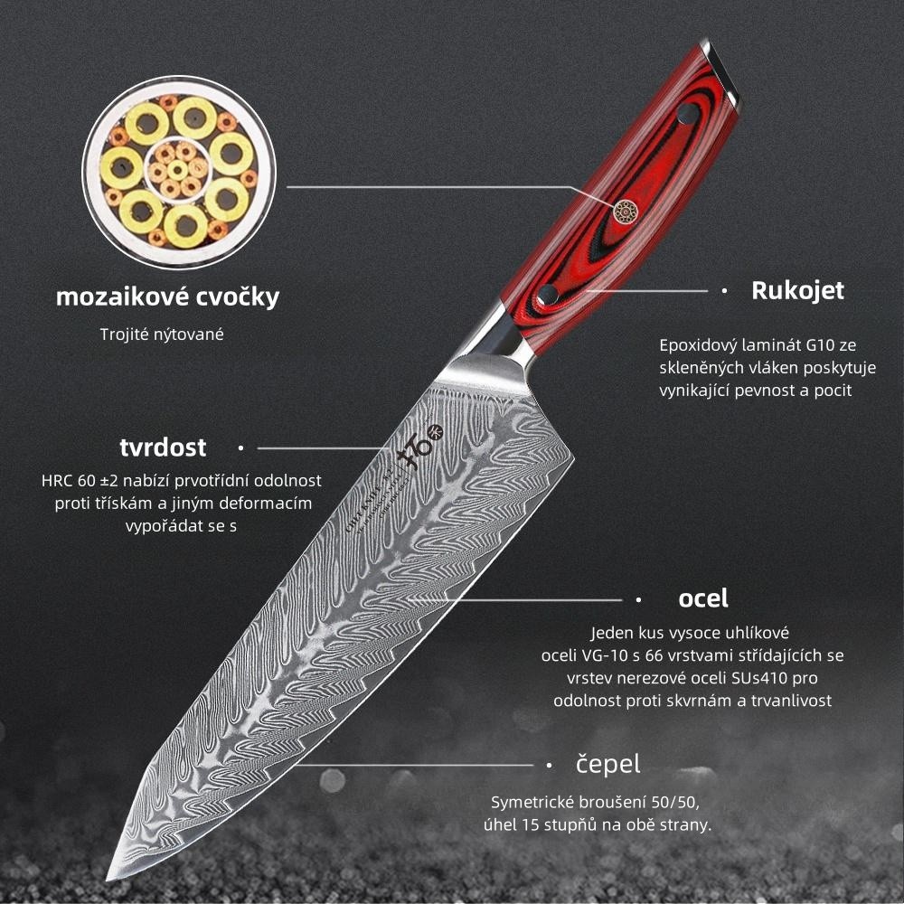 Japonský kuchyňský nůž z 67vrstvé damaškové oceli VG10