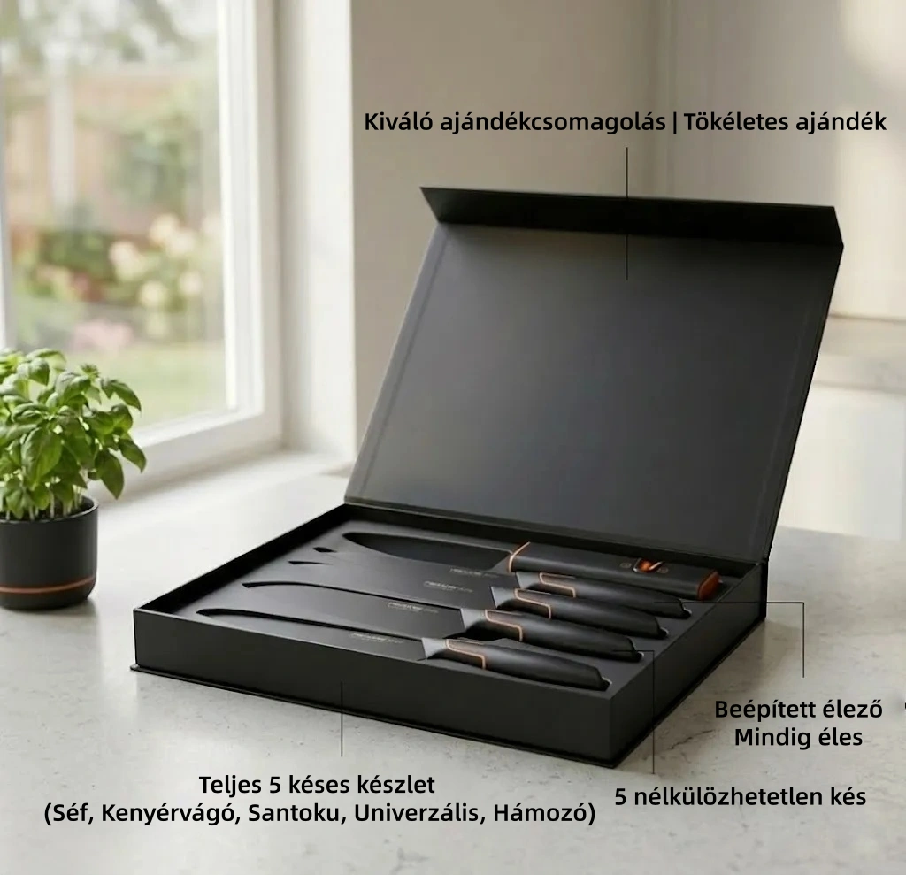 Limitált kiadás: FISKARS® 5 darabos késkészlet blokkal – FISKARS EDGE, éles konyhakés + élező