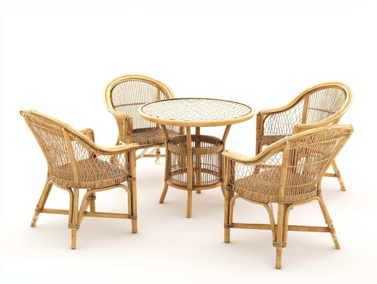 Garten Essgruppe - Rattan - Tisch 80x80x75 cm - Stuhl 60x65x88 cm - Naturfarbe - Balkon Terrasse Gartenmöbel Geflecht Design