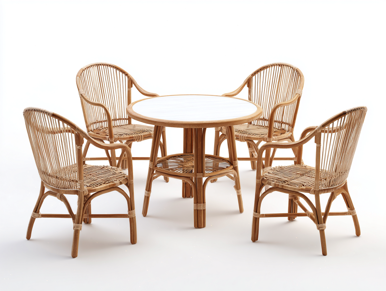 Garten Essgruppe - Rattan - Tisch 90x90x75 cm - Stuhl 60x63x88 cm - Naturfarbe - Balkon Terrasse Gartenmöbel Geflecht Design