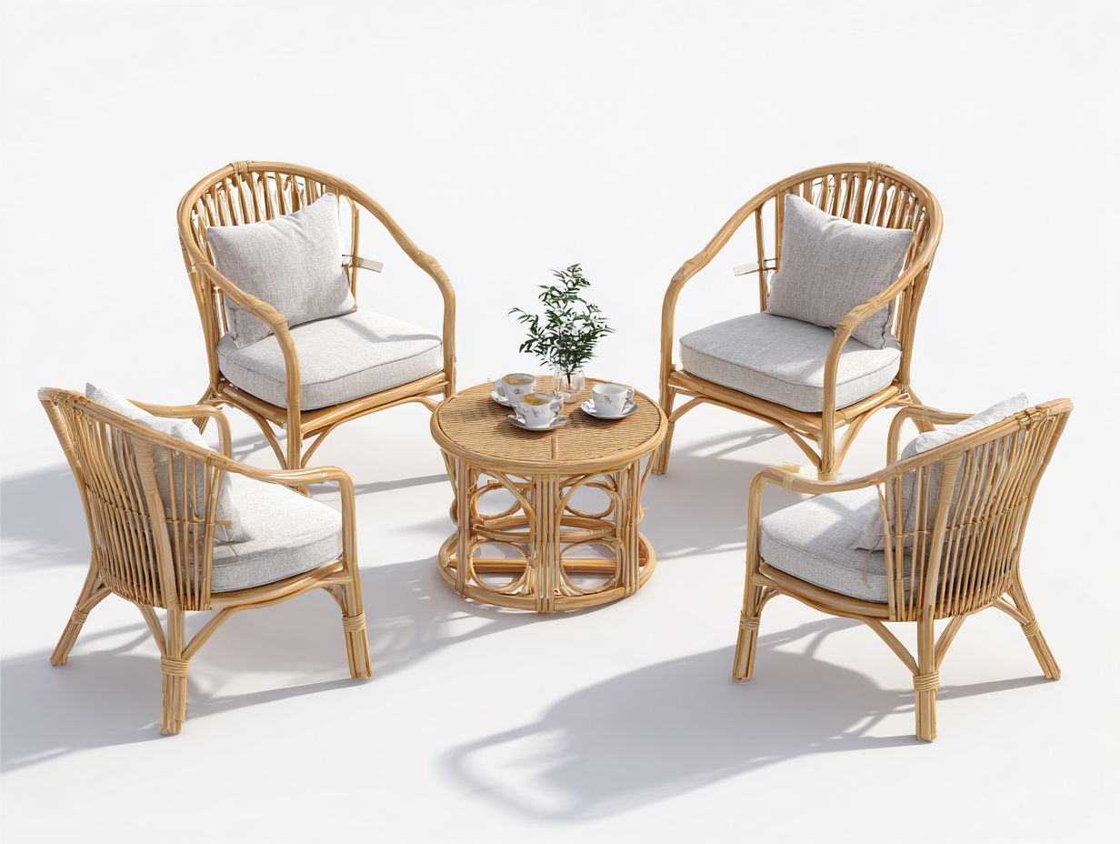 Garten Essgruppe - Rattan - Tisch 70x70x72 cm - Stuhl 62x64x90 cm - Naturfarbe - Balkon Terrasse Gartenmöbel Geflecht Design