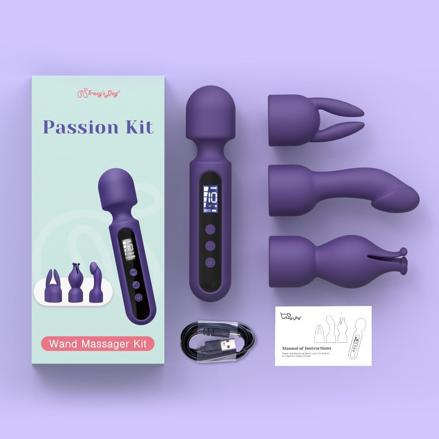 Tracy's Dog Wand Vibrator Set — Includes Three Massage Heads for Customizable Stimulation and Gushing Orgasms