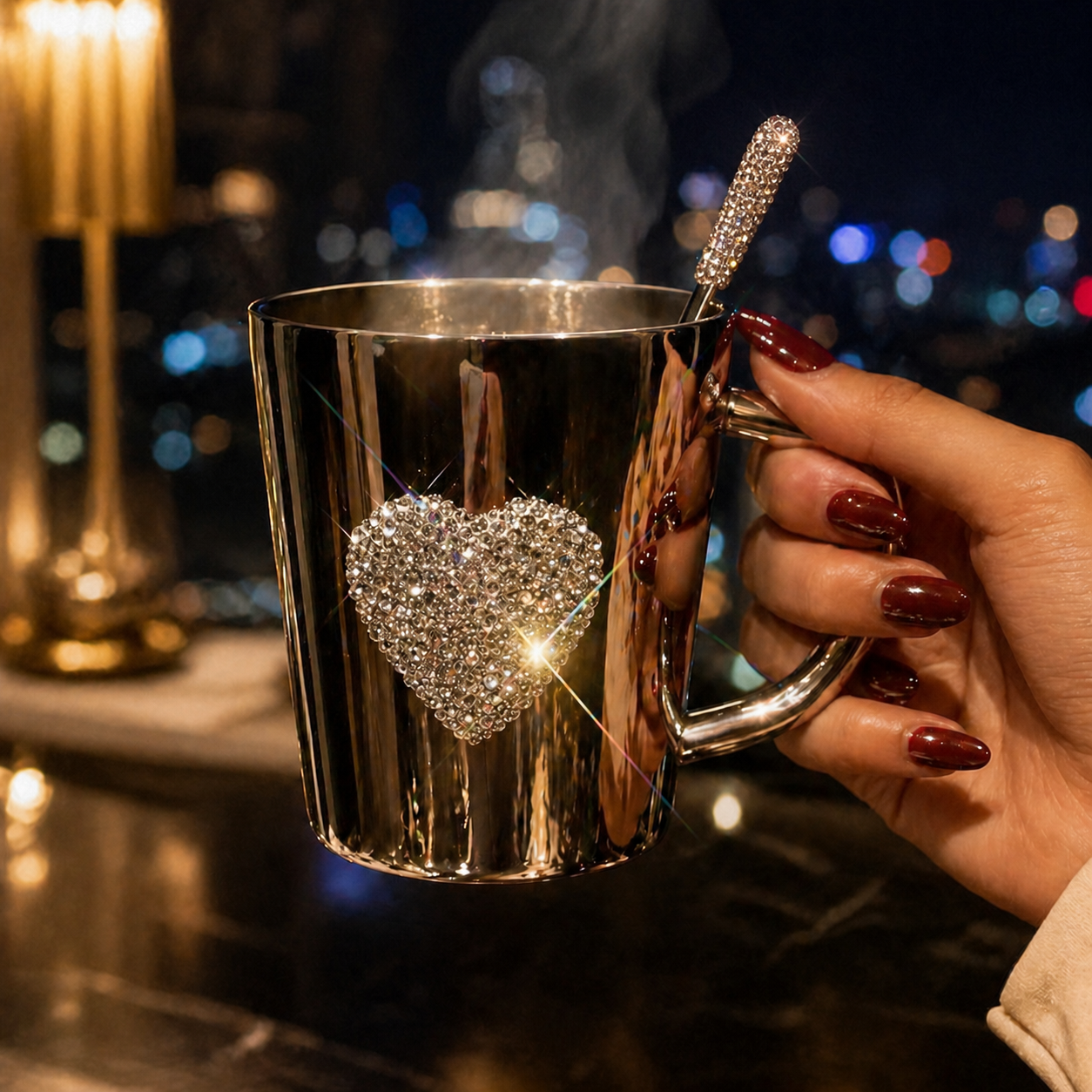 50% OFF ✨Luxury Heart Rhinestone Stainless Steel Tumbler – Sparkling Self-Care Cup for Daily Joy & Gifting