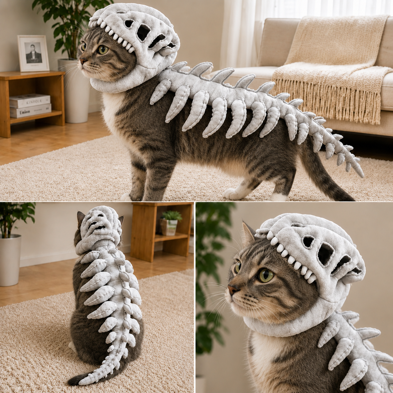 🎃 65% OFF– Dinosaur Skeleton Pet Costume for Cats  | Funny Soft Halloween Outfit 🐾
