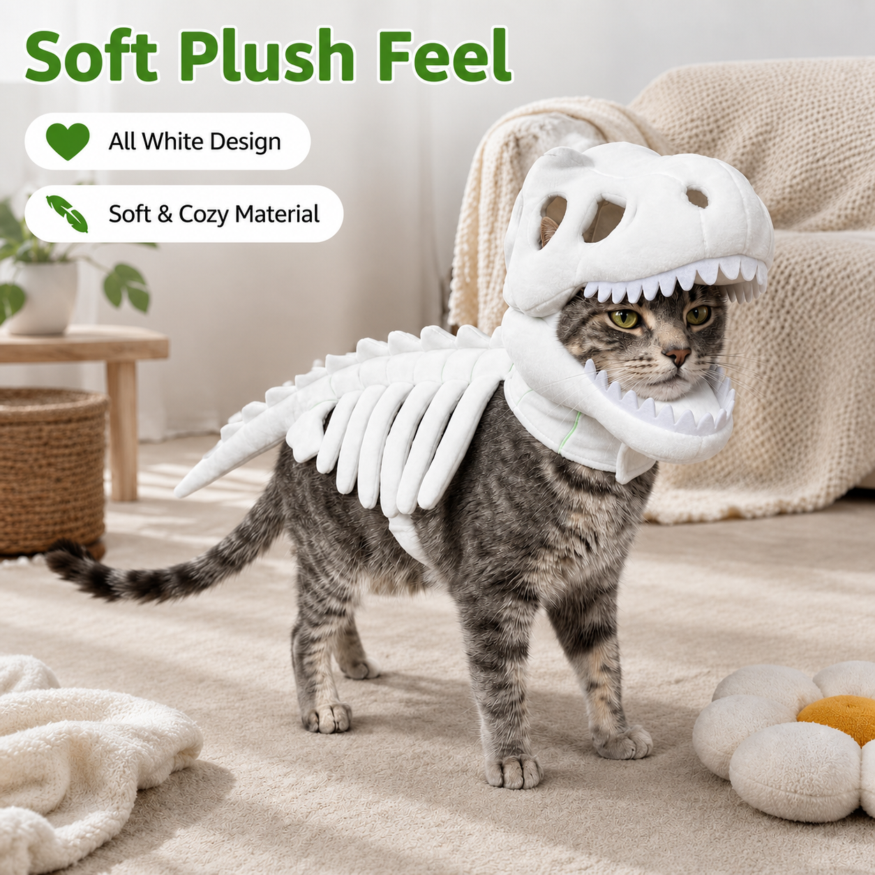 🎃 65% OFF– Dinosaur Skeleton Pet Costume for Cats & Dogs | Funny Soft Halloween Outfit 🦴🐾