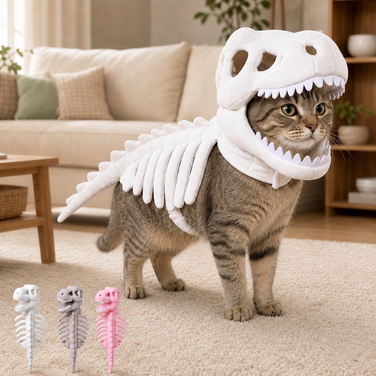 🎃 65% OFF– Dinosaur Skeleton Pet Costume for Cats  | Funny Soft Halloween Outfit 🐾