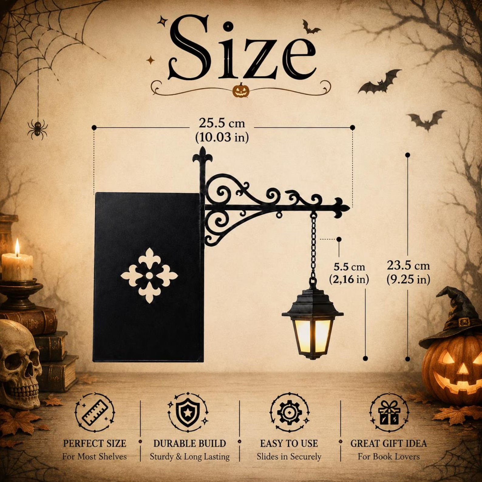 🕯️ Halloween Early Access 65% OFF – Vintage Gothic Bookend Lamp | Warm LED Shelf Light 📚👻