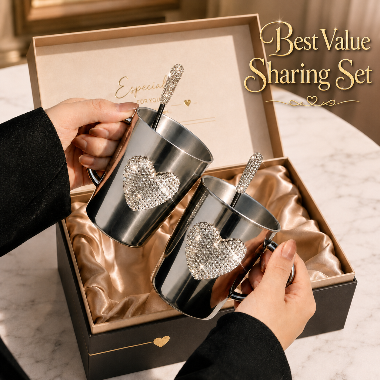 50% OFF ✨Luxury Heart Rhinestone Stainless Steel Tumbler – Sparkling Self-Care Cup for Daily Joy & Gifting