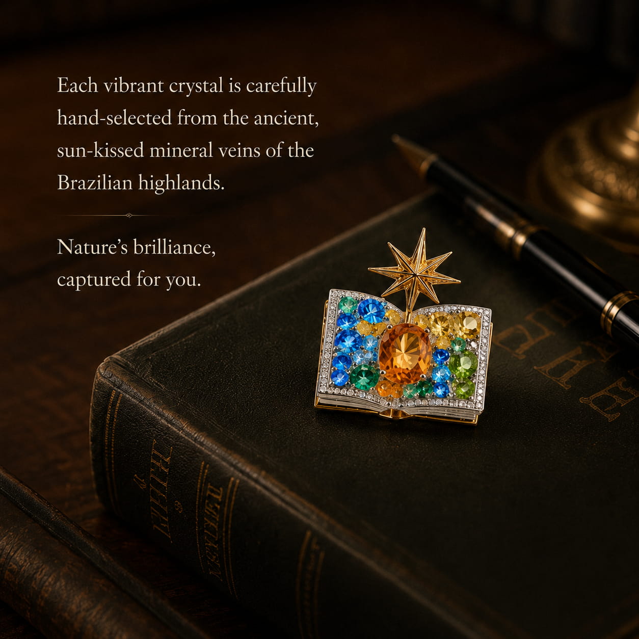💎Limited Time 70% OFF – Celestial Magic Book Brooch – ⭐Vintage Gemstone Star Pin