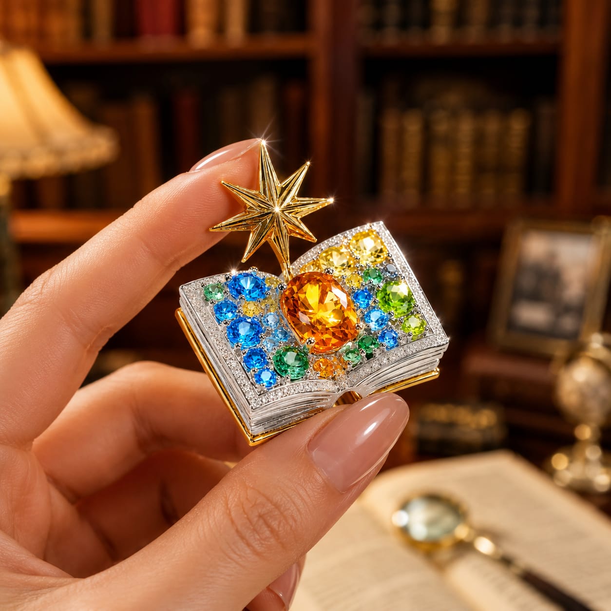 💎Limited Time 70% OFF – Celestial Magic Book Brooch – ⭐Vintage Gemstone Star Pin