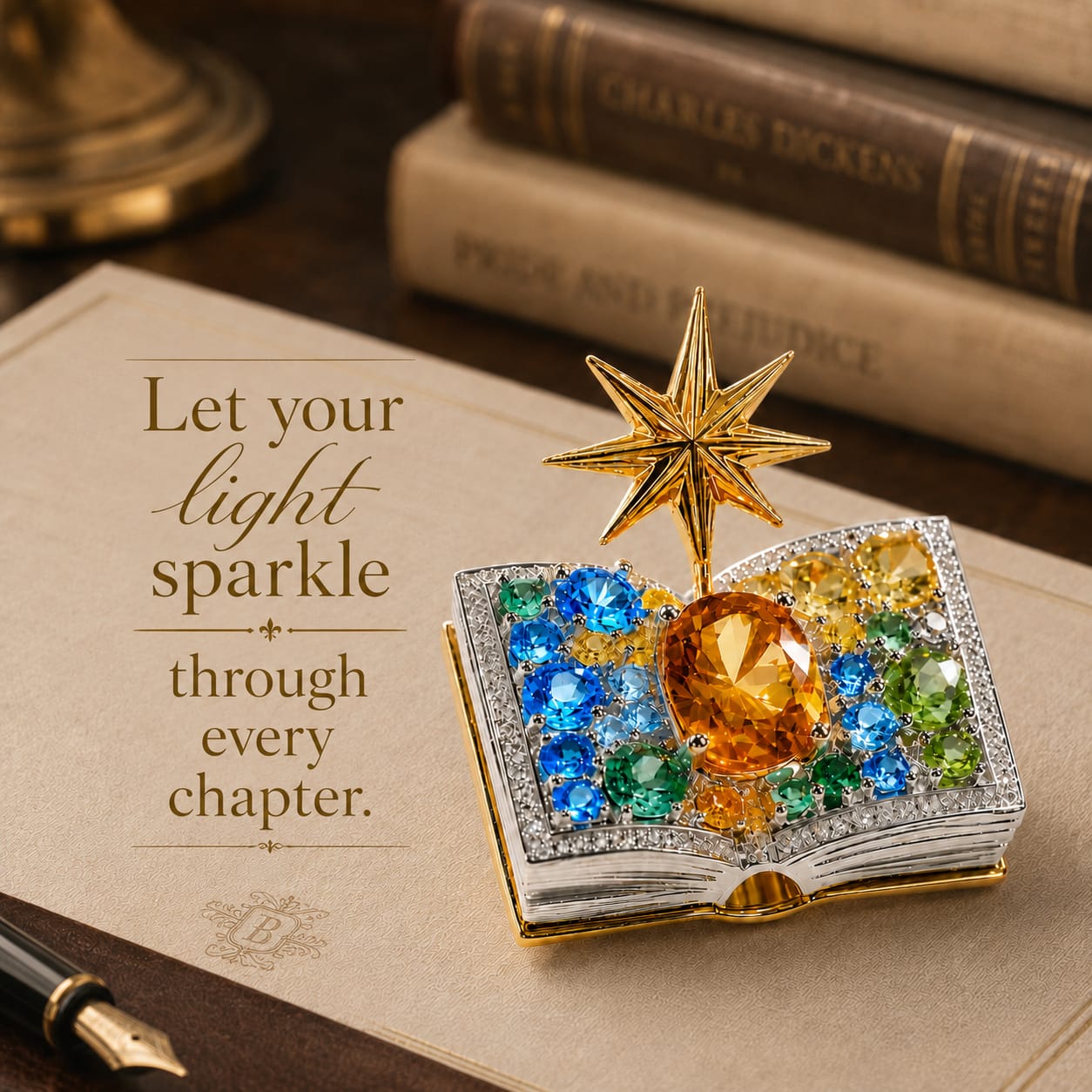 💎Limited Time 70% OFF – Celestial Magic Book Brooch – ⭐Vintage Gemstone Star Pin
