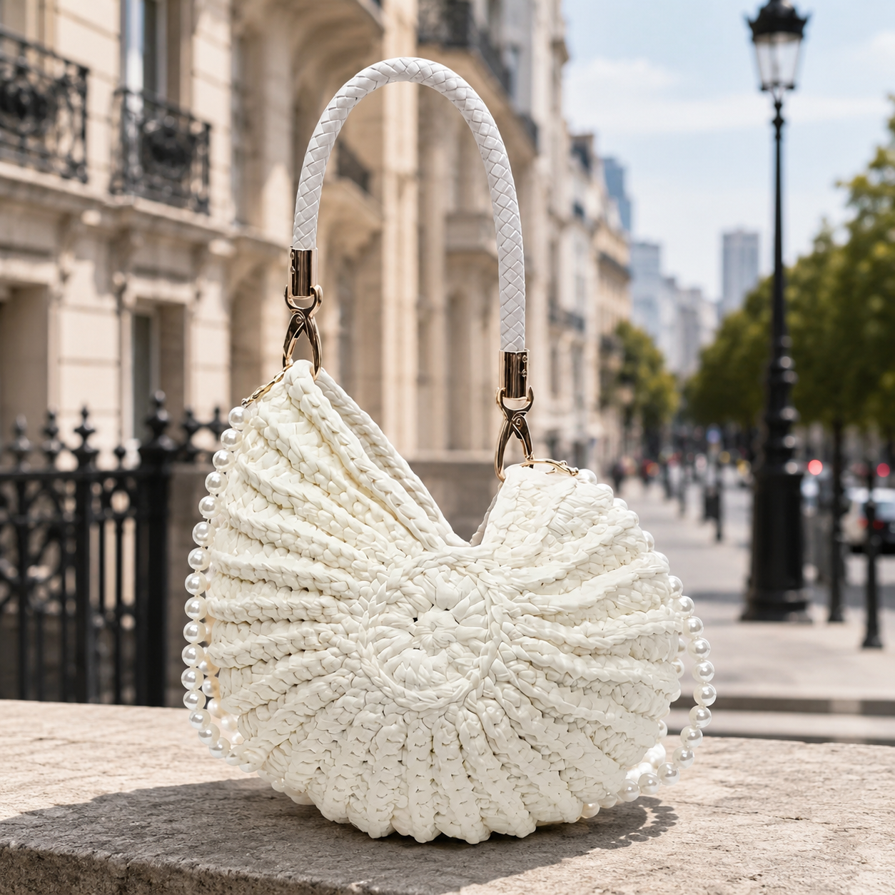 Handwoven Shell Tote Bag with Chain Strap