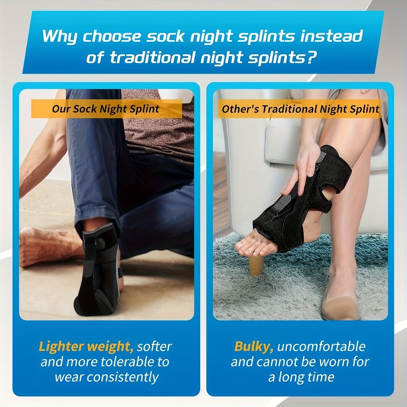 Foot Support Brace Sock , Adjustable Foot Stretch Support with Built-In Plate, Comfortable Ankle Support Sleeve for Men and Women, Day and Night Use