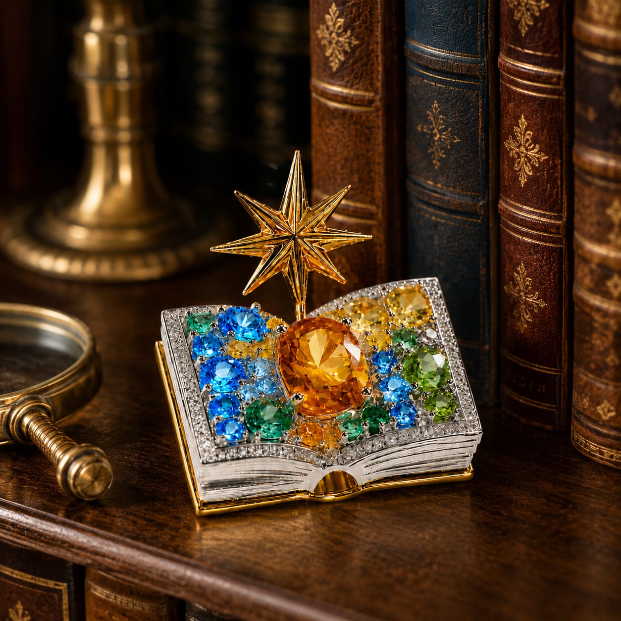 💎Limited Time 70% OFF – Celestial Magic Book Brooch – ⭐Vintage Gemstone Star Pin