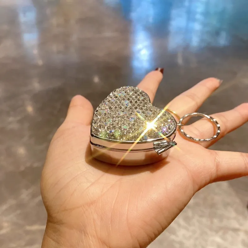 50% OFF ✨Sparkling Crystal Heart Pillbox Keychain – Glam On-the-Go Medication & Vitamin Organizer