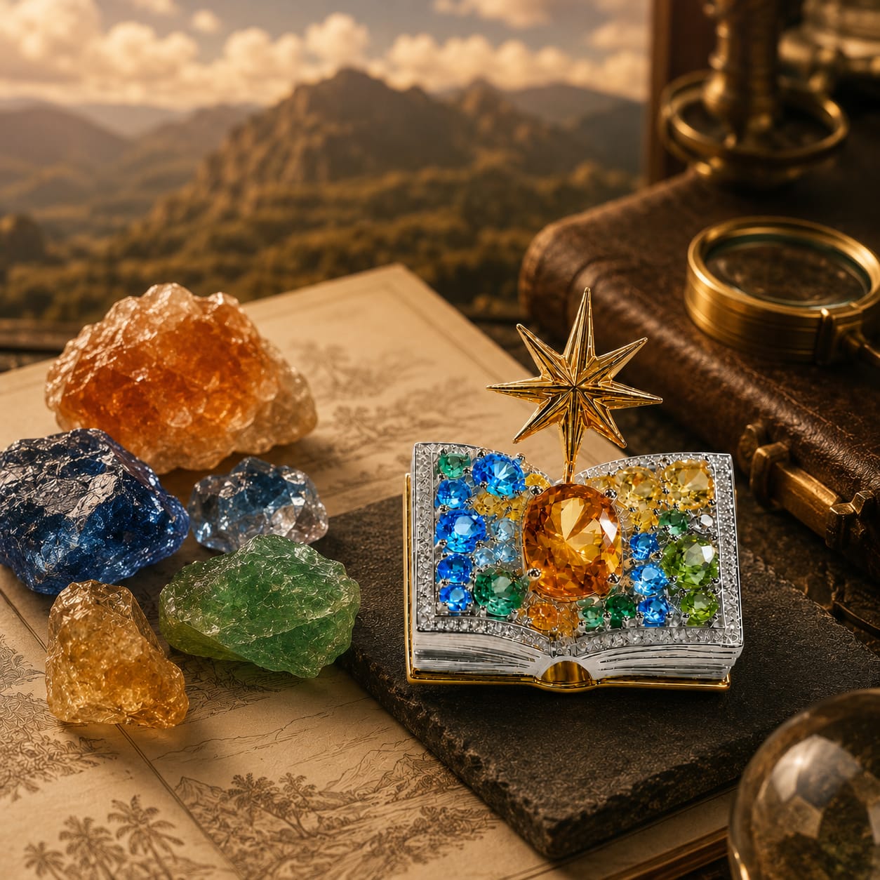 💎Limited Time 70% OFF – Celestial Magic Book Brooch – ⭐Vintage Gemstone Star Pin