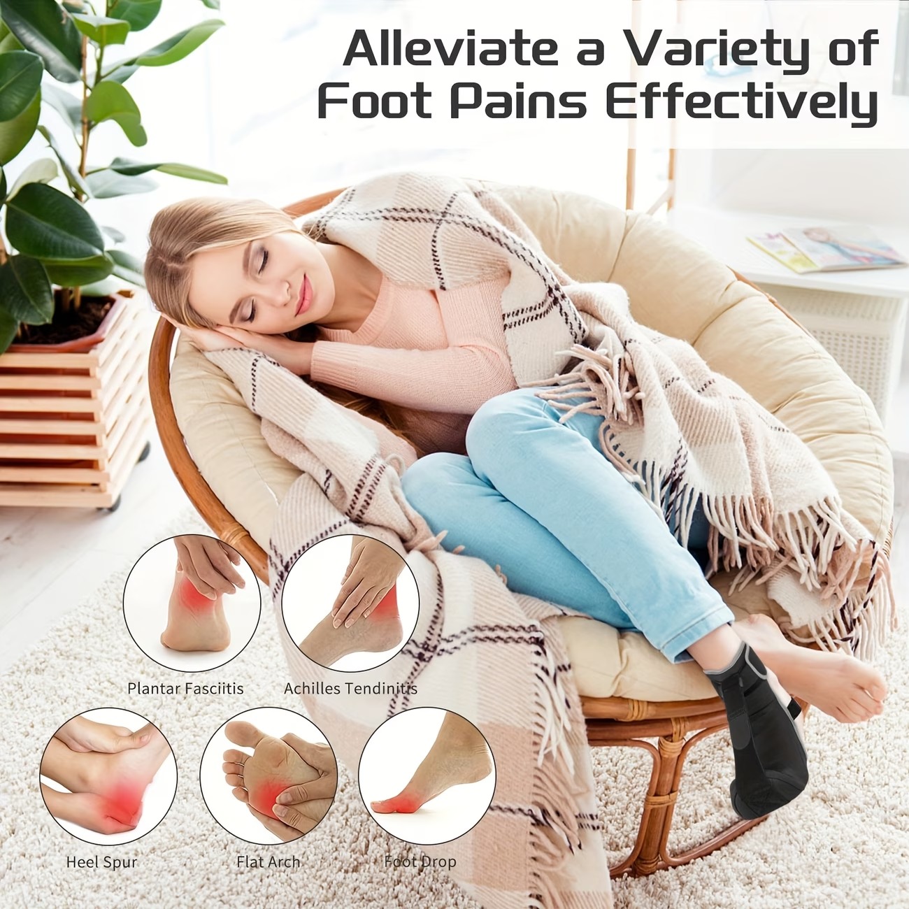Foot Support Brace Sock , Adjustable Foot Stretch Support with Built-In Plate, Comfortable Ankle Support Sleeve for Men and Women, Day and Night Use