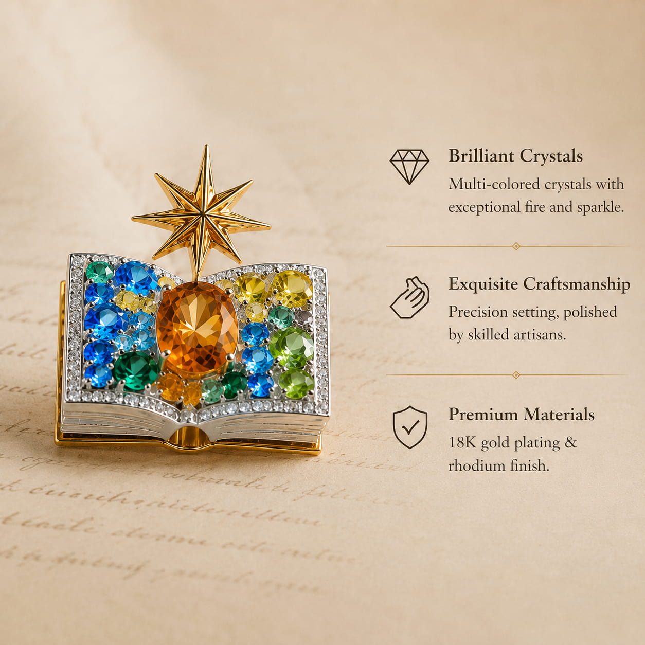 💎Limited Time 70% OFF – Celestial Magic Book Brooch – ⭐Vintage Gemstone Star Pin