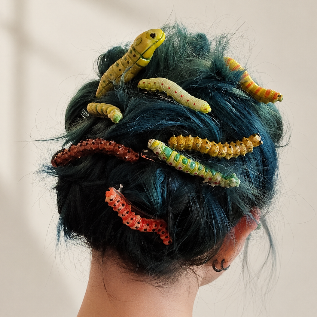 🐛 LAST DAY 65% OFF-12-Piece Creepy Caterpillar Hair Clip Set 🎃