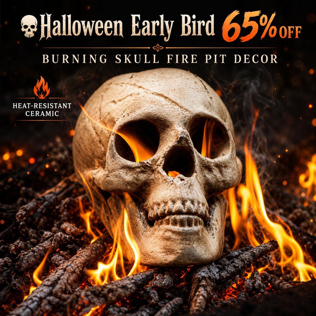 💀 Halloween Early Bird 65% OFF | Burning Skull Fire Pit Decor 🔥