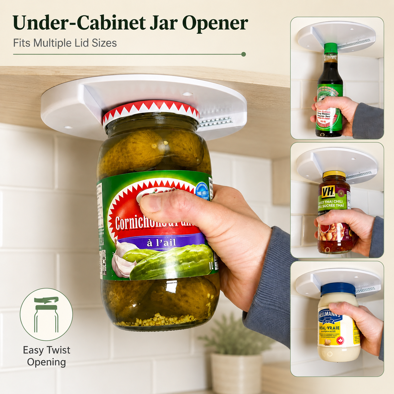 🔥 50% OFF – One-Twist Under-Cabinet Jar Lid Opener
