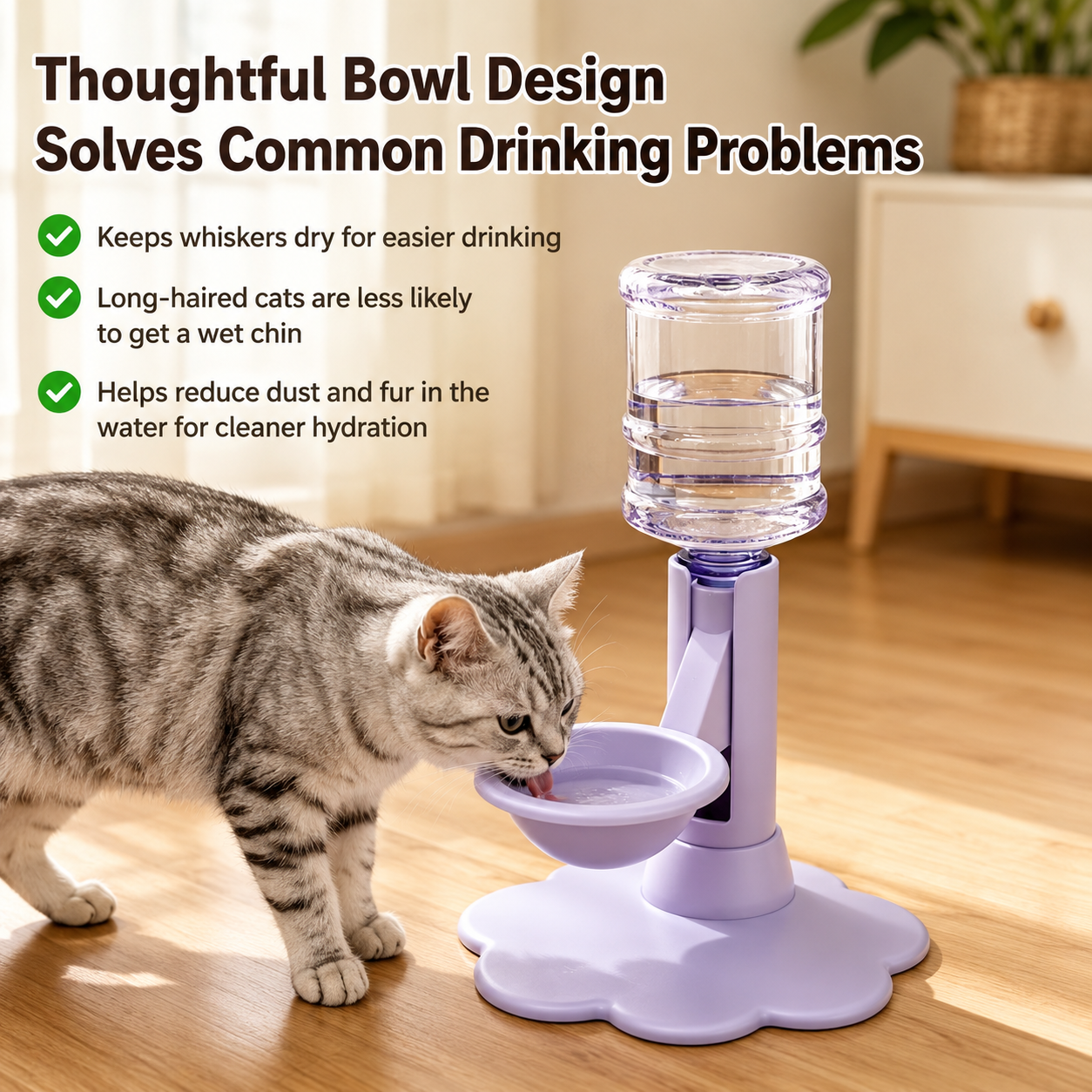 Small elevated bowl helps keep cat whiskers and chin dry