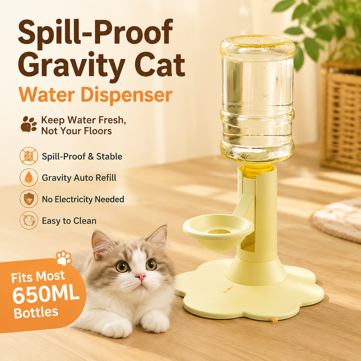 🐱 60% OFF Early Access | Spill-Proof Gravity Cat Water Dispenser Stand – Fresh Water Without The Mess 💧