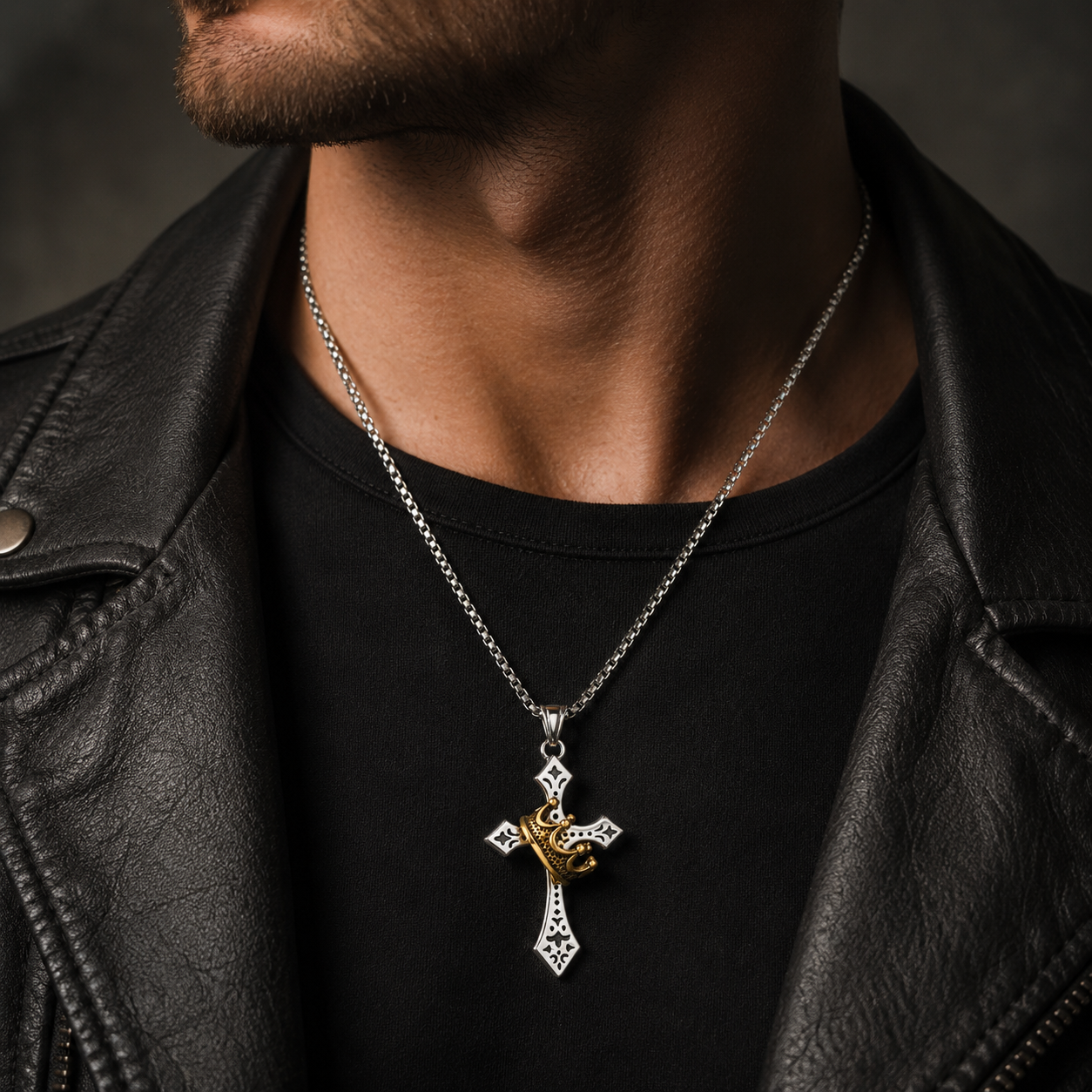 Last day 70% OFF🔥 Crown Cross Pendant Necklace for Men – Stainless Steel Christian Jewelry