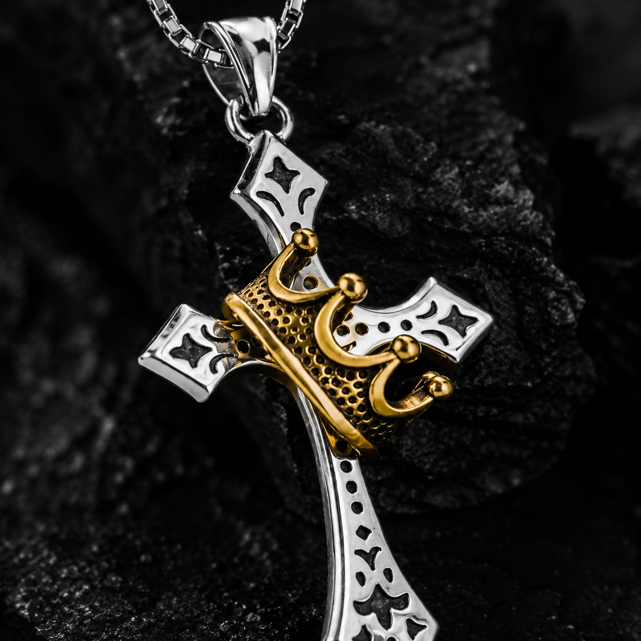 Last day 70% OFF🔥 Crown Cross Pendant Necklace for Men – Stainless Steel Christian Jewelry