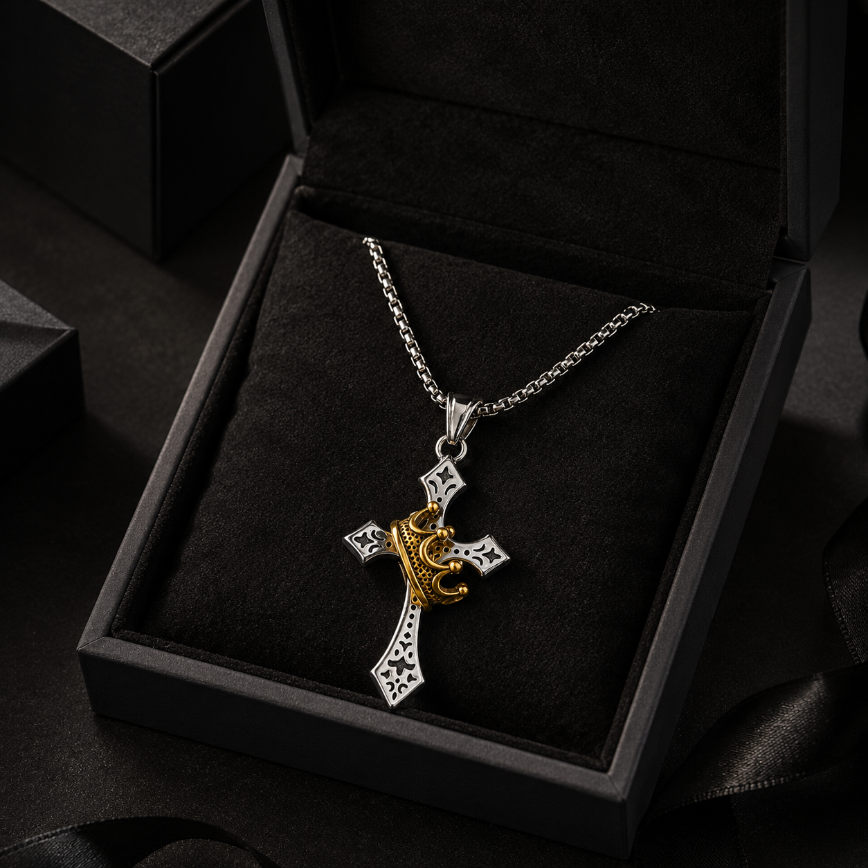 Last day 70% OFF🔥 Crown Cross Pendant Necklace for Men – Stainless Steel Christian Jewelry