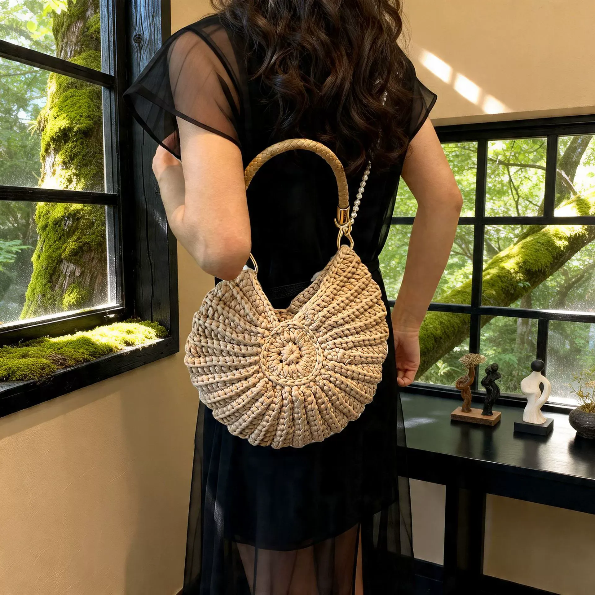 Handwoven Shell Tote Bag with Chain Strap