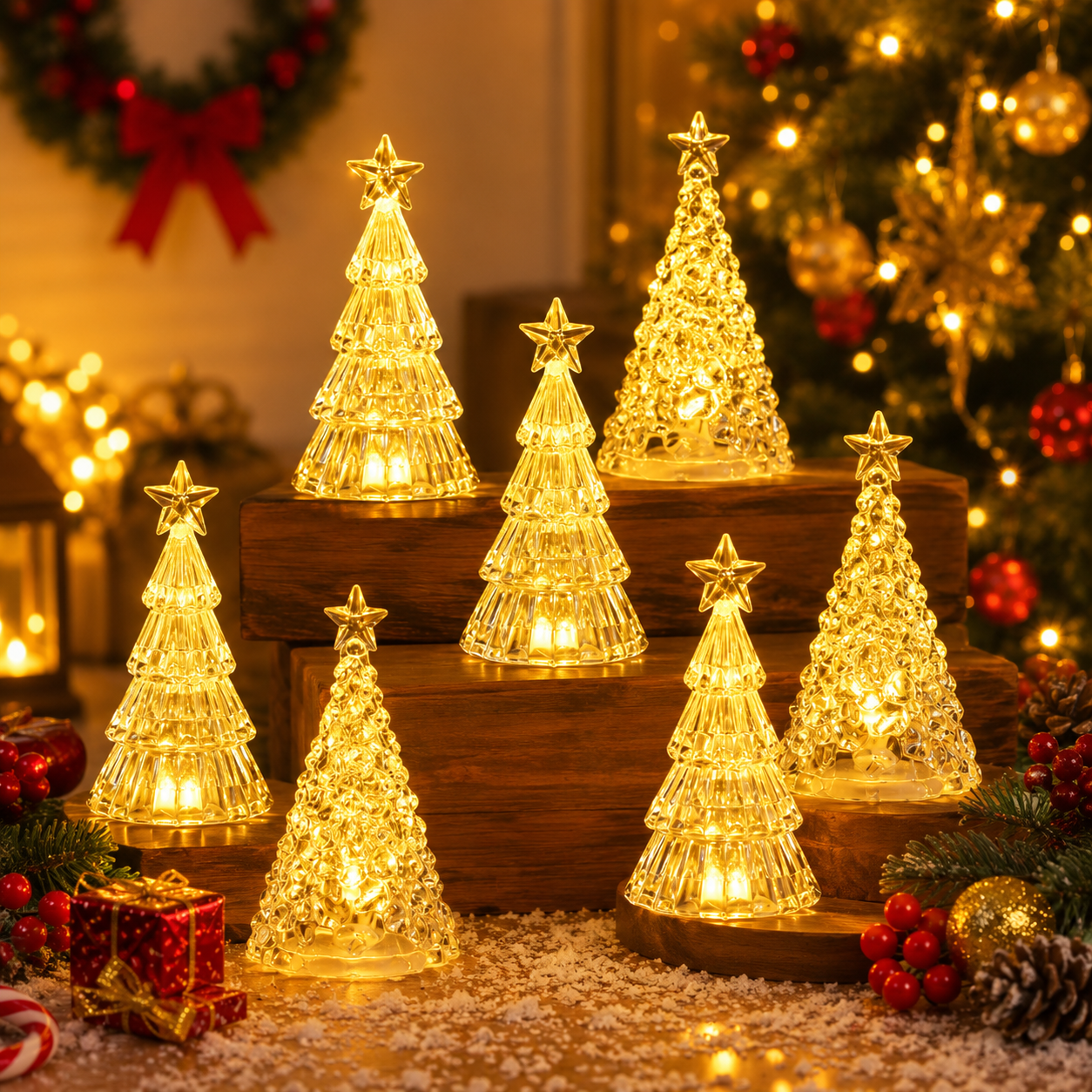 🎄 Christmas Early Bird 65% OFF ✨ Crystal LED Christmas Tree Light – Warm Glowing Tabletop Holiday Decor