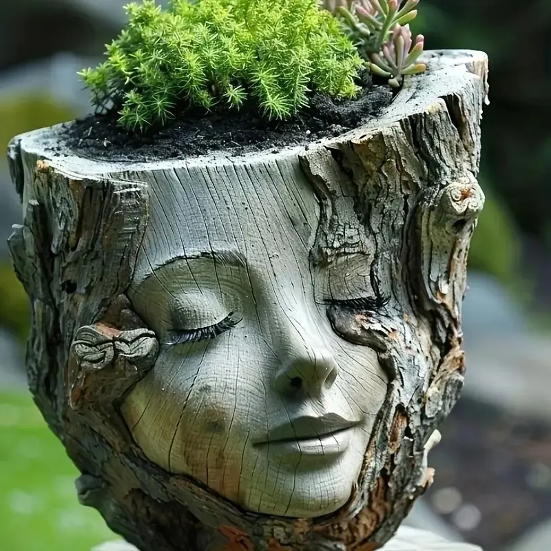🔥68% OFF Only Today – Tree Stump Girl Flower Pot 🌱– Resin Succulent Planter for Home & Garden Decor