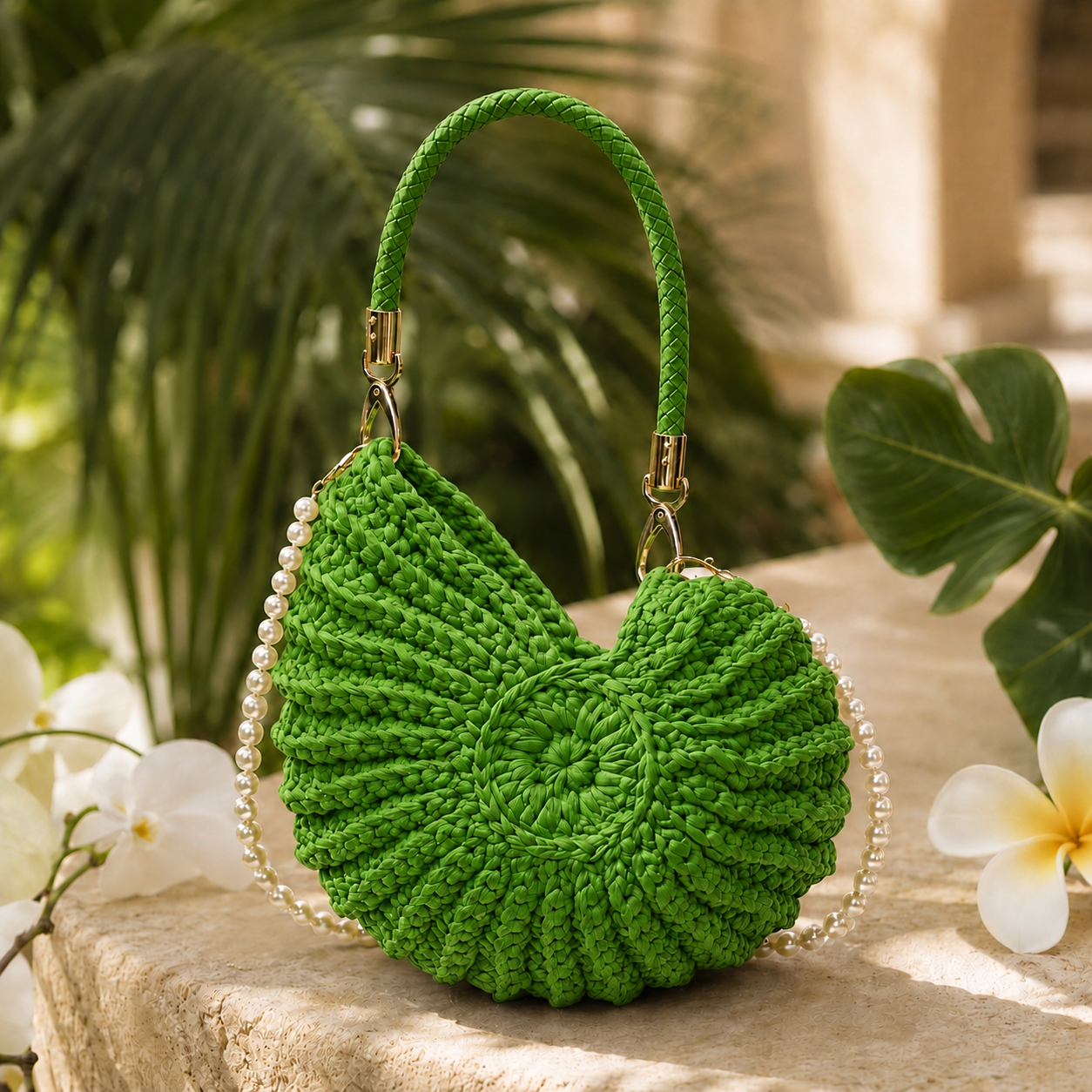 Handwoven Shell Tote Bag with Chain Strap