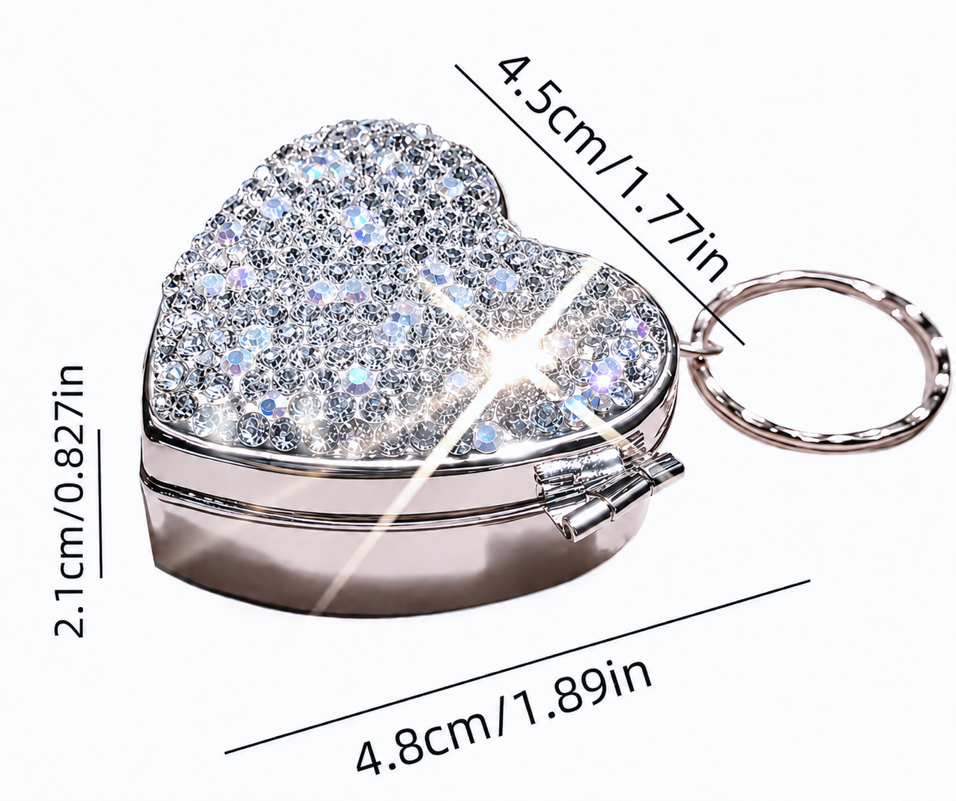 50% OFF ✨Sparkling Crystal Heart Pillbox Keychain – Glam On-the-Go Medication & Vitamin Organizer
