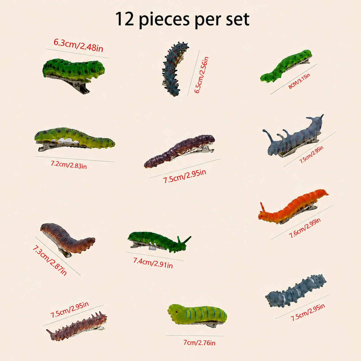 🐛 LAST DAY 65% OFF-12-Piece Creepy Caterpillar Hair Clip Set 🎃