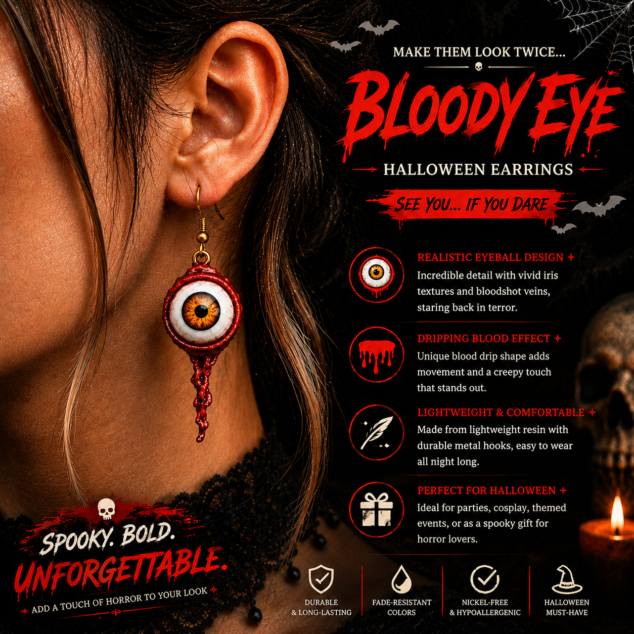🔥 Halloween Deal 50% OFF |👁️ Creepy Eyeball Earrings – Gothic Resin Eye Dangles