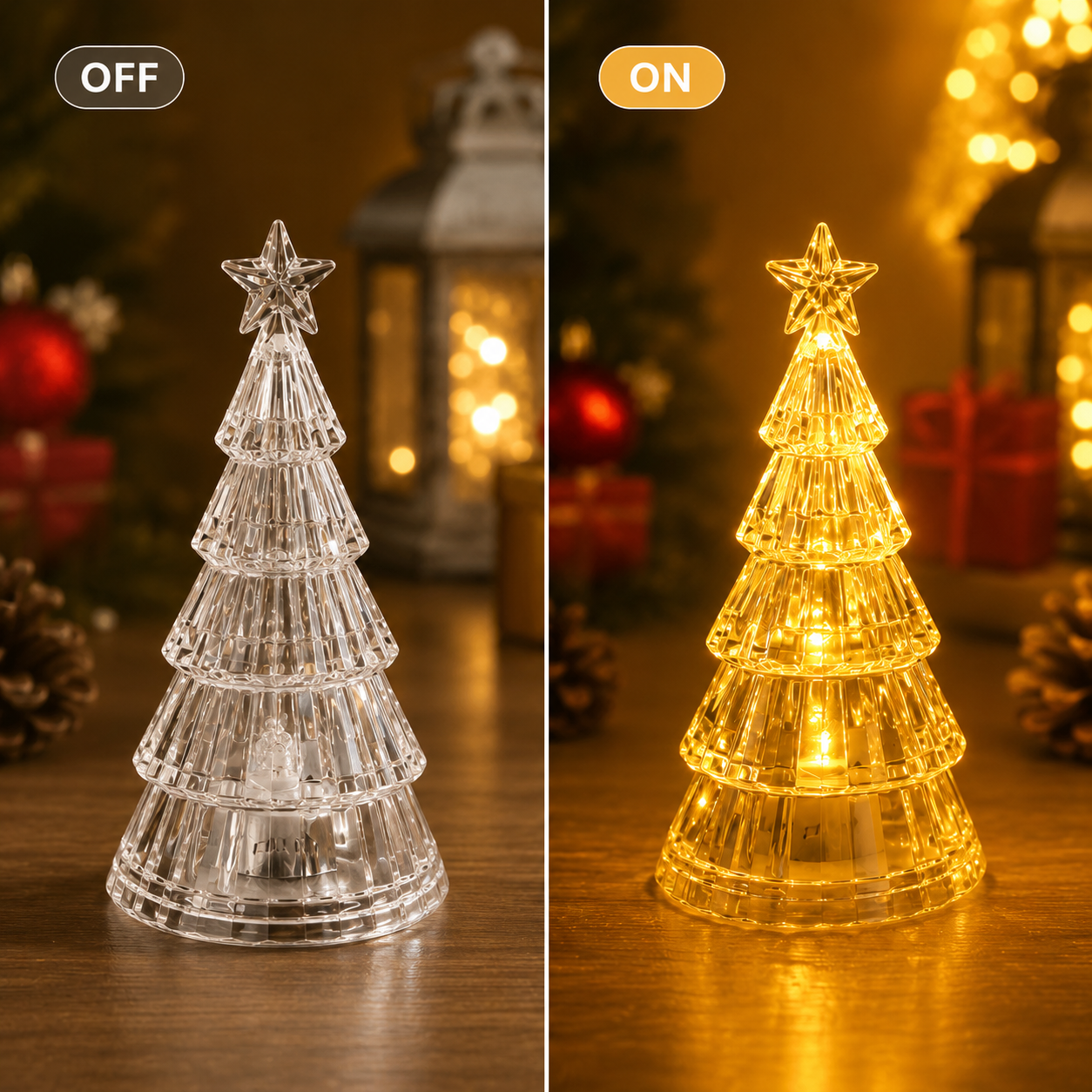 🎄 Christmas Early Bird 65% OFF ✨ Crystal LED Christmas Tree Light – Warm Glowing Tabletop Holiday Decor