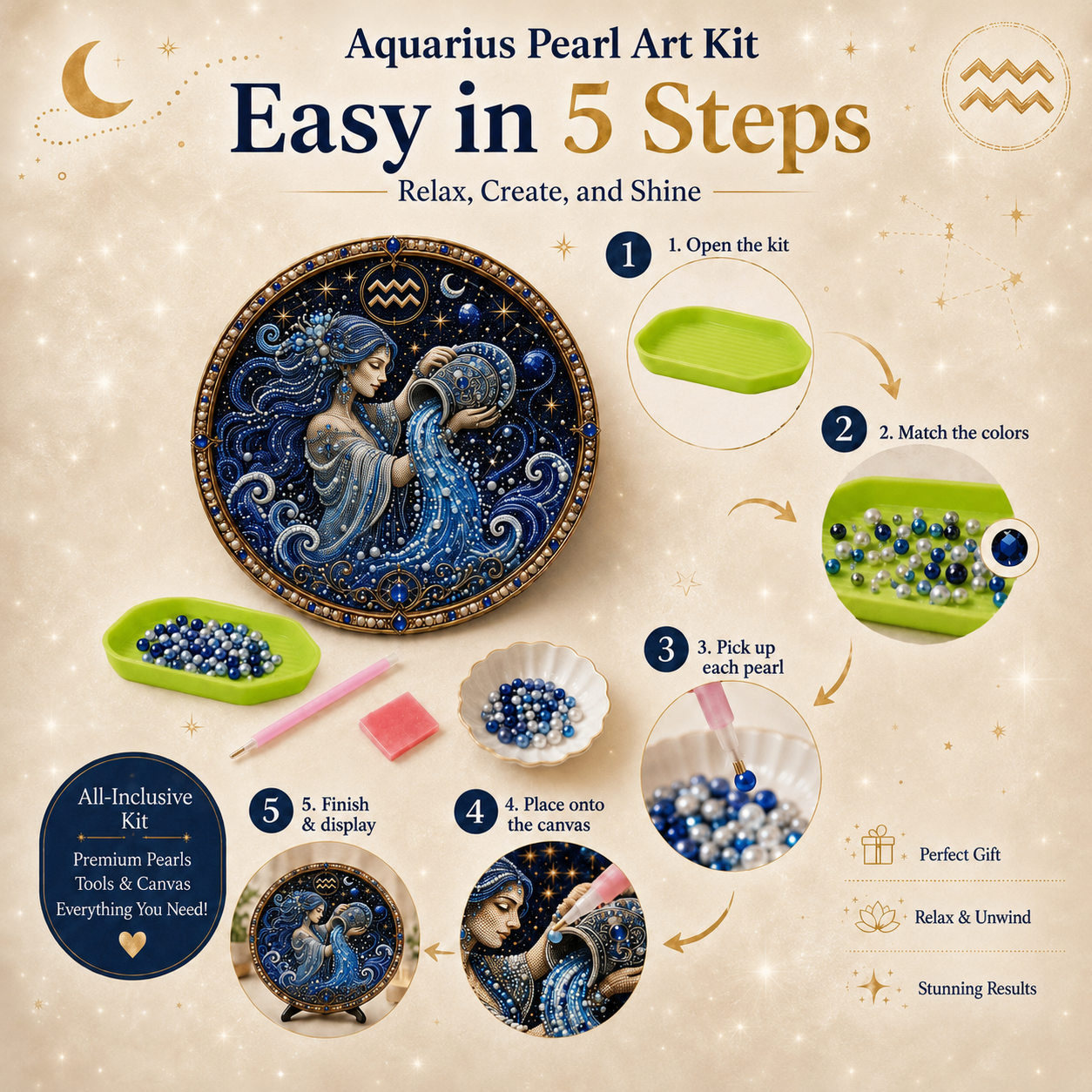 🌙 65% OFF – Your Zodiac, Your Art ✨ 12 Zodiac Pearl Art DIY Kit