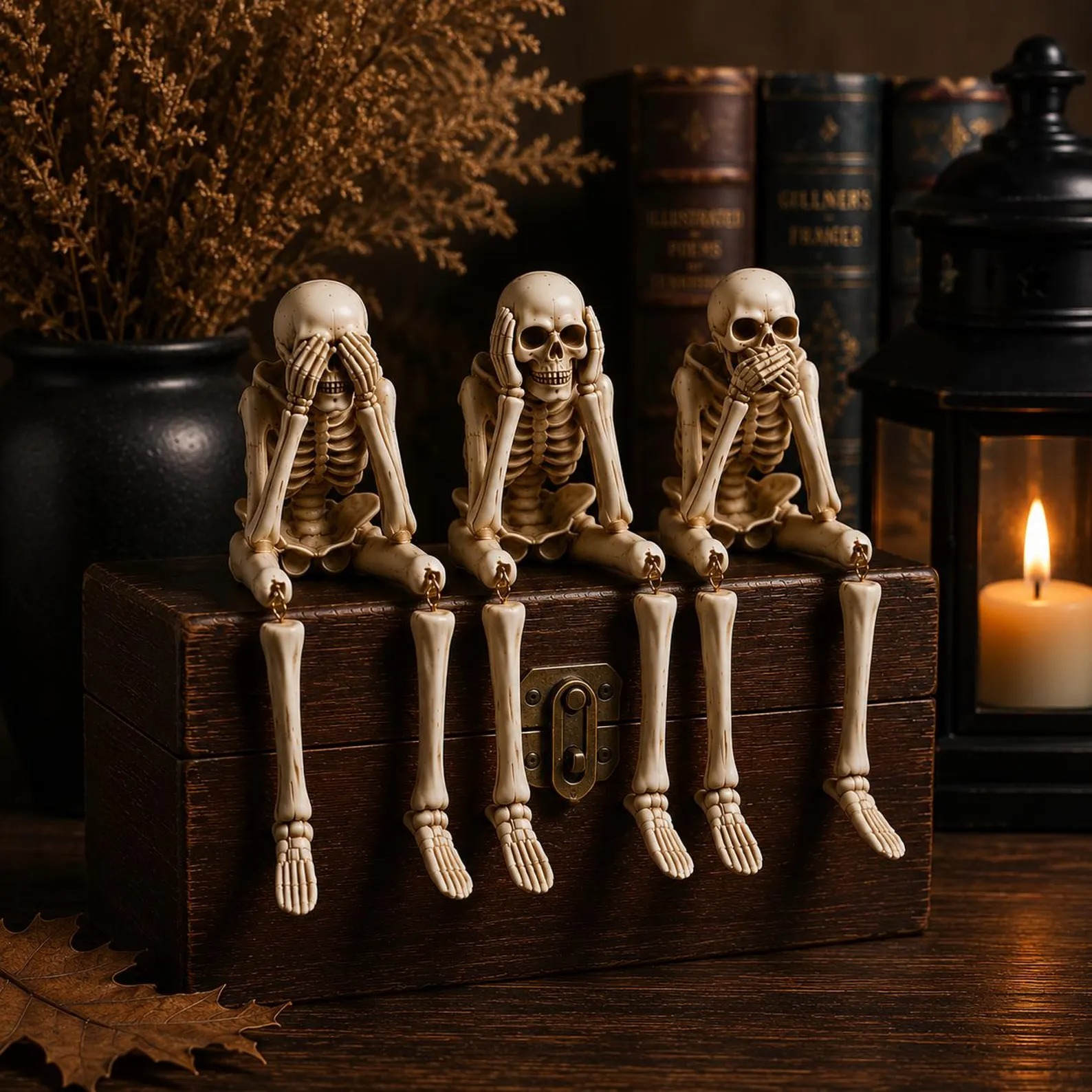 🎃 Halloween Early Bird Deal – 65% OFF | 3-Piece See, Hear & Speak No Evil Skeleton Figurine Set 💀