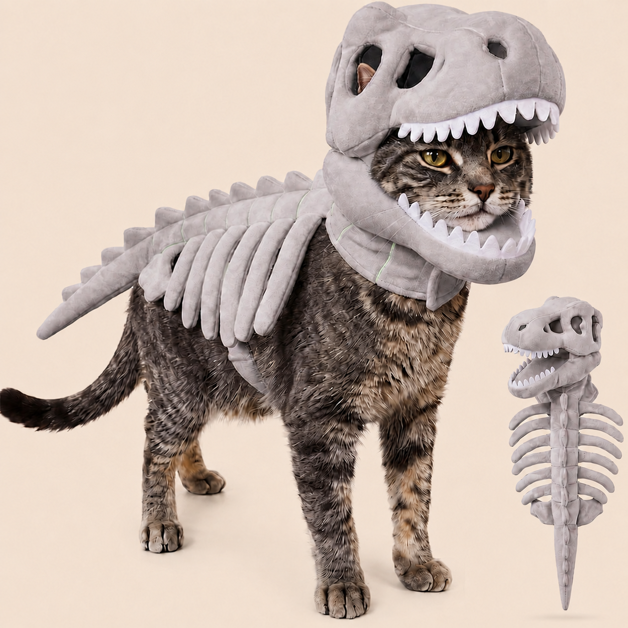 🎃 65% OFF– Dinosaur Skeleton Pet Costume for Cats  | Funny Soft Halloween Outfit 🐾