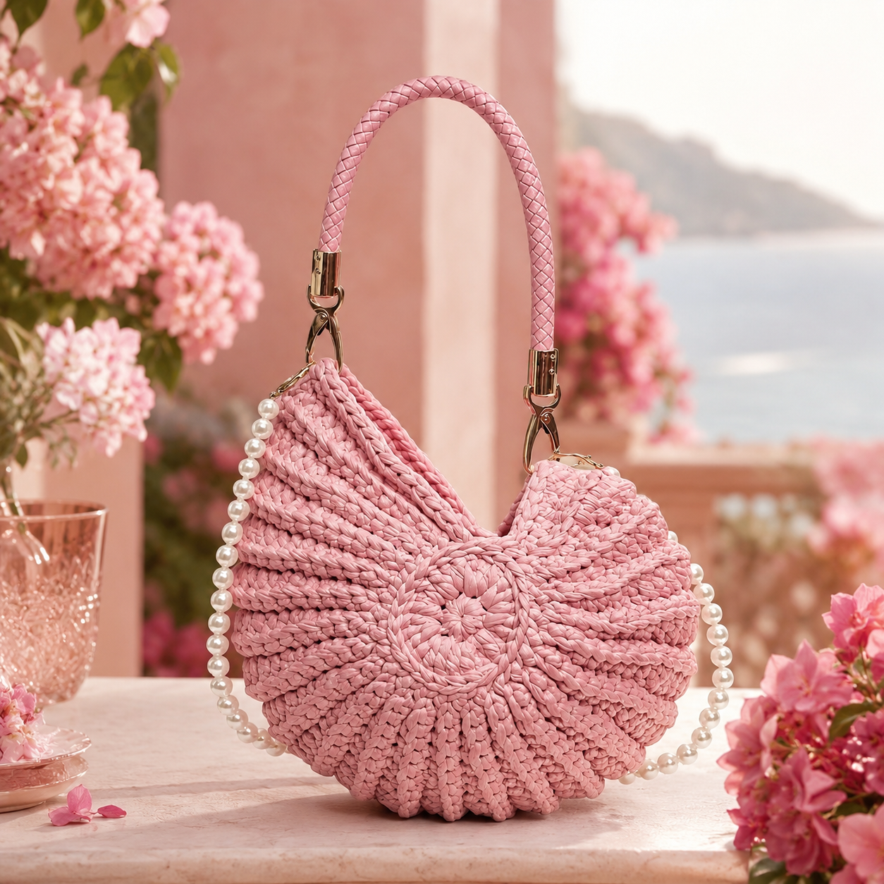 Handwoven Shell Tote Bag with Chain Strap