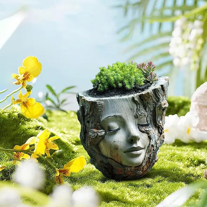 🔥68% OFF Only Today – Tree Stump Girl Flower Pot 🌱– Resin Succulent Planter for Home & Garden Decor