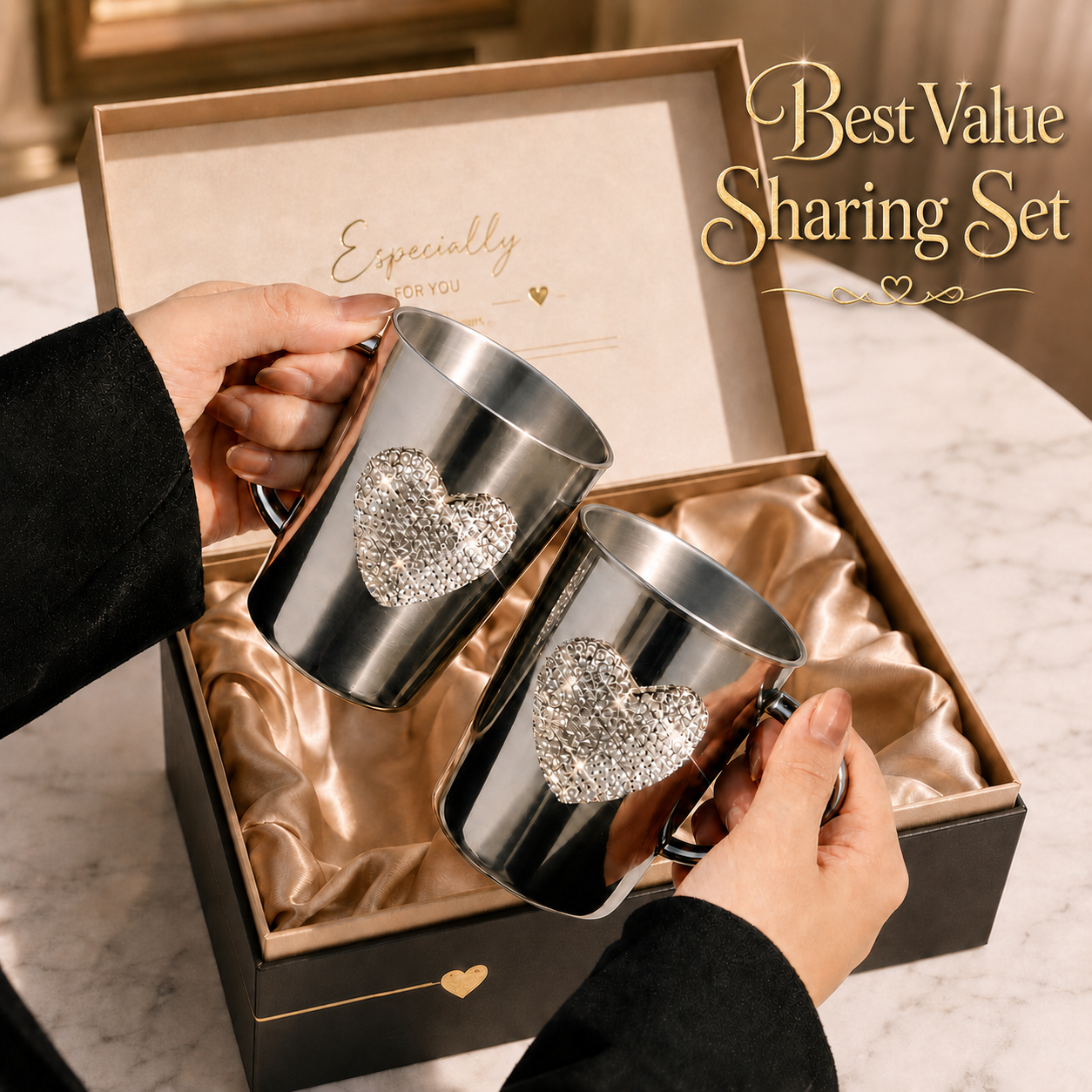 50% OFF ✨Luxury Heart Rhinestone Stainless Steel Tumbler – Sparkling Self-Care Cup for Daily Joy & Gifting