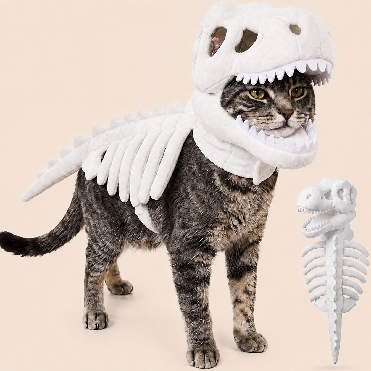 🎃 65% OFF– Dinosaur Skeleton Pet Costume for Cats  | Funny Soft Halloween Outfit 🐾